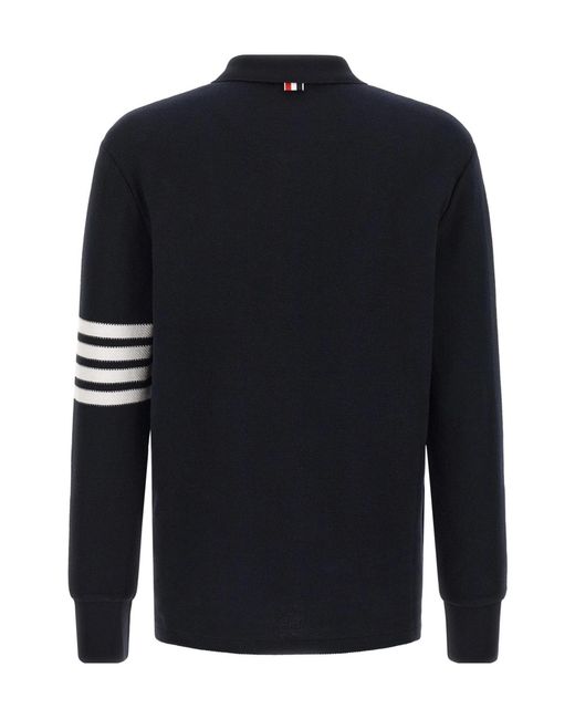 Thom Browne Blue Bar Long-Sleeved Polo Shirt for men