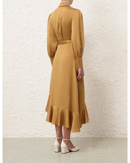 Zimmermann Metallic Wrap Satin Midi Dress