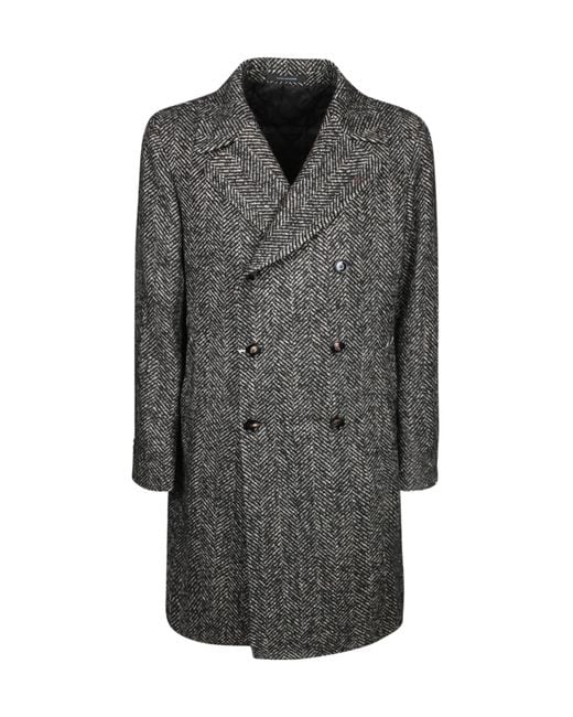 Tagliatore Gray Herringbone Double-Breasted Coat for men