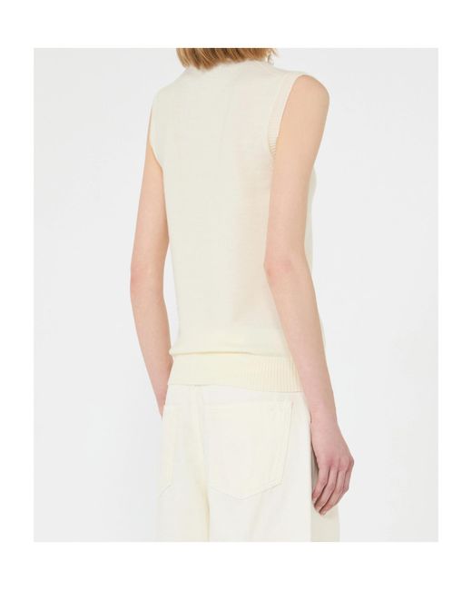 Sportmax White Regular Fit Ribbed Virgin Wool Sweater With Wrap-Around Collar (Size M)