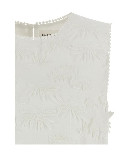 P.A.R.O.S.H. White P.A.R.O..H. Flower Embroidered Blouse