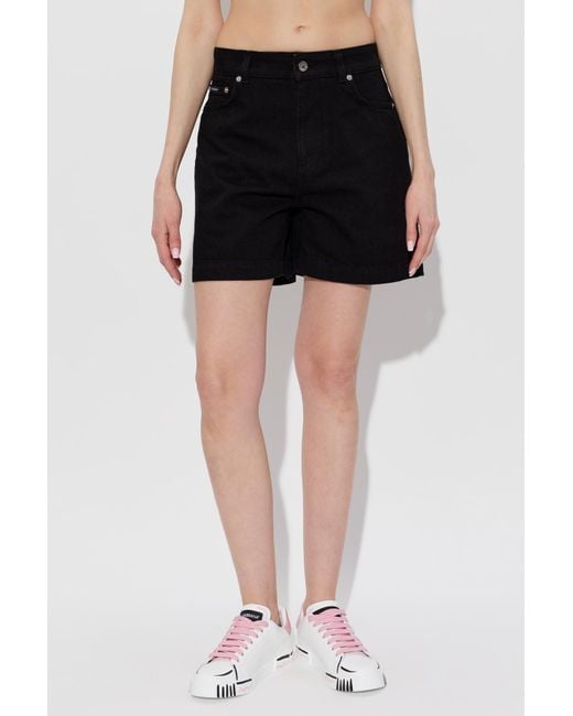Dolce & Gabbana Black Logo Plaque Denim Shorts