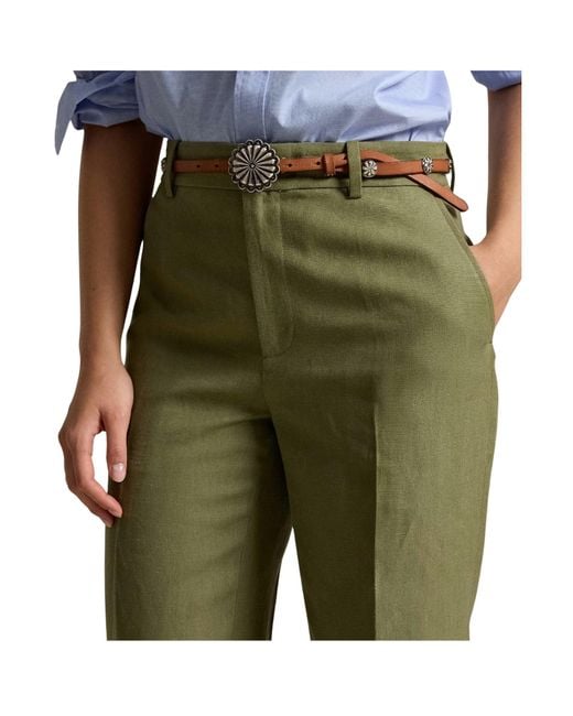 Ralph Lauren Green Pressed-Crease Turned-Up Trousers
