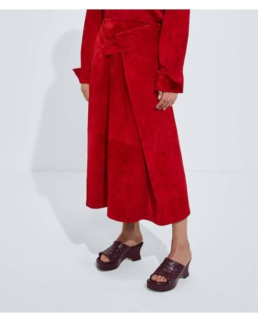 Bottega Veneta Red Suede Leather Skirt
