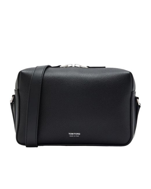 Tom Ford Black Grained Leather Camera Bag for men