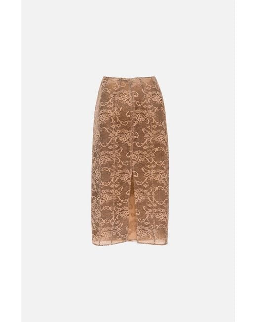 Acne Brown Tubno Lace Midi Skirt