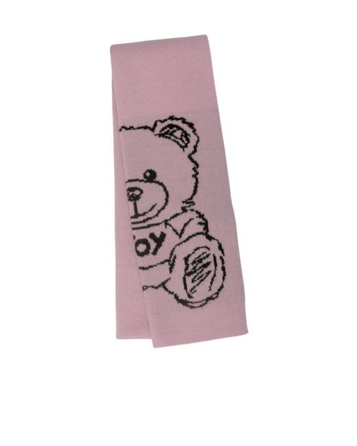 Moschino Pink Teddy Bear Pattern Scarf for men