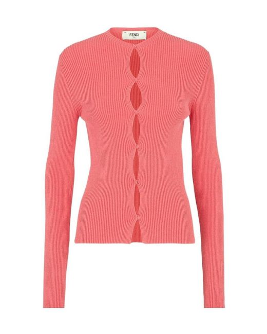Fendi Pink Buttoned Long-Sleeved Cardigan