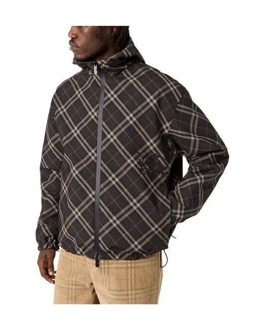 Burberry Gray Checkered Hooded Jacket for men