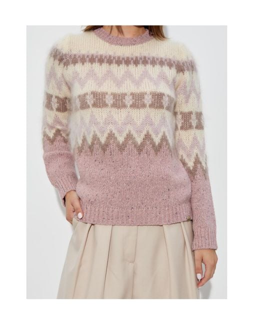 Woolrich Pink Pattern Intarsia-Knit Crewneck Jumper