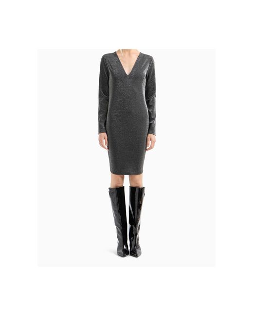 ARMANI EXCHANGE Gray Open-Back V-Neck Dress