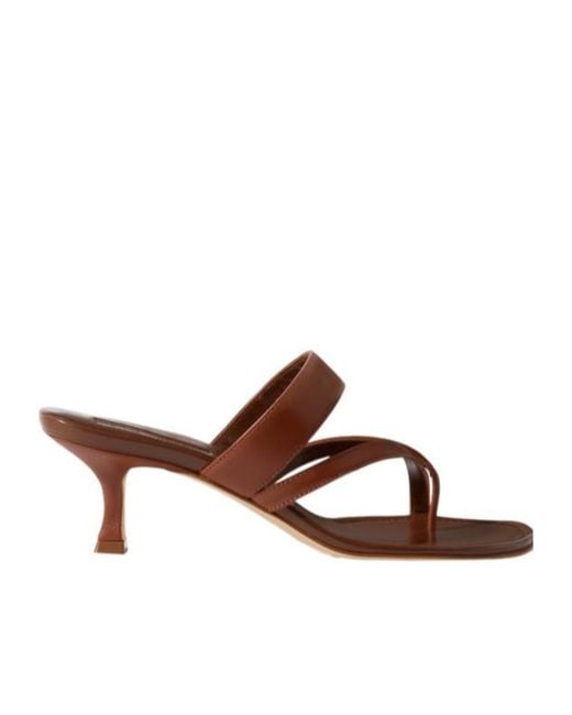 Manolo Blahnik Brown Leather Toe Clip Sandals