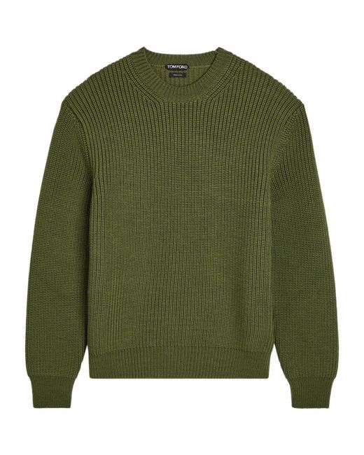 Tom Ford Green Ribbed Crew-Neck Wool Jumper for men