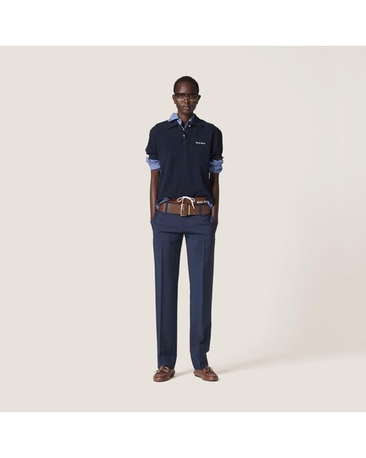 Miu Miu Blue Logo-Embroidered Straight Leg Trousers