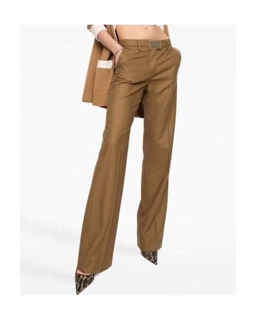 Dolce & Gabbana Brown Logo Plaque Straight-Leg Trousers