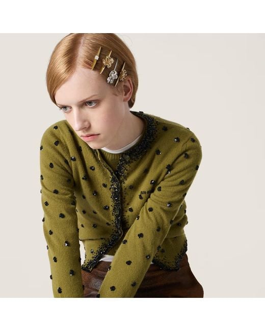 Miu Miu Metallic Metal Barrettes With Crystals