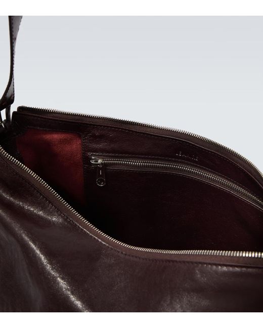 Lemaire Brown Zippered Leather Shoulder Bag for men