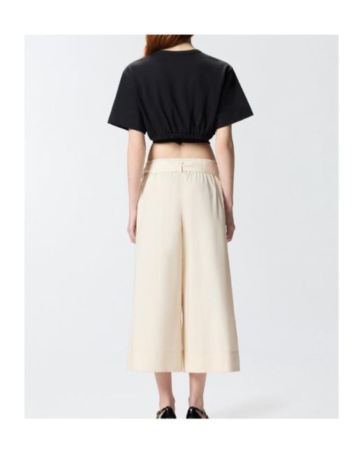Pinko Black Lace-Up Cropped T-Shirt
