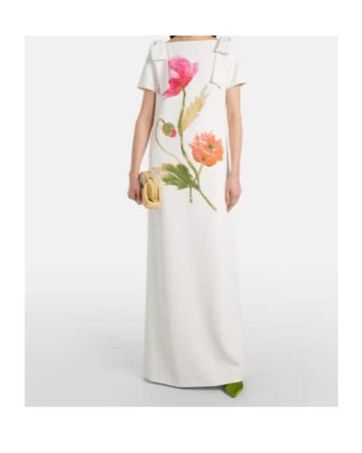 Carolina Herrera White Bow-Detail Floral Gown