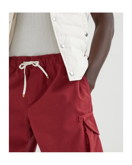 Brunello Cucinelli Red Cargo-Pockets Shorts for men
