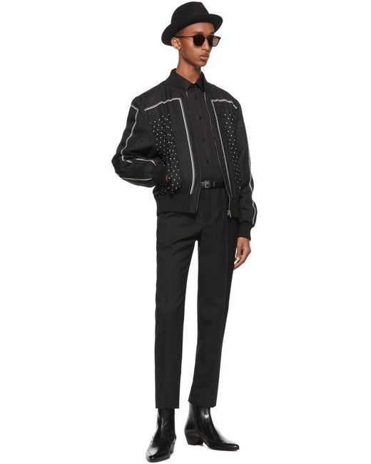 Saint Laurent Black Polka-Dot Pattern Bomber Jacket for men