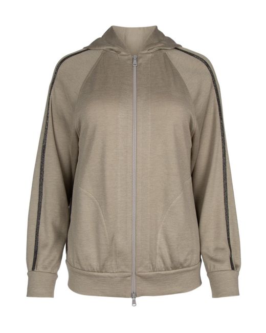 Brunello Cucinelli Gray Trim Embellished Zipped Hoodie