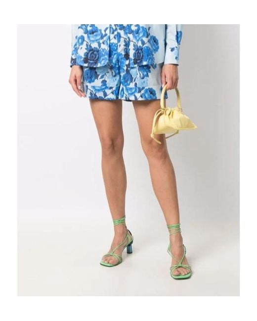 P.A.R.O.S.H. Blue Floral-Print High-Waisted Shorts