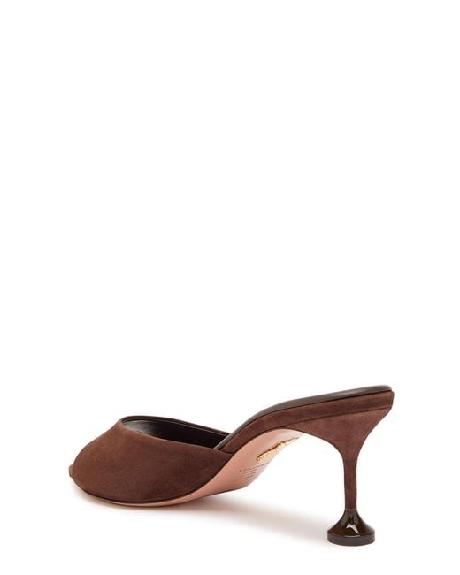 Aquazzura Brown Bisous 65 Suede Mules