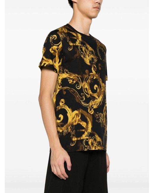 Versace Jeans Black Couture Baroque Printed Crewneck T-Shirt for men