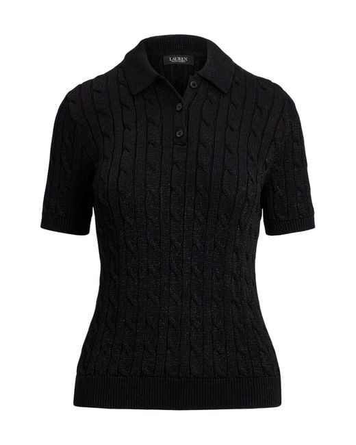 Ralph Lauren Black Cable-Knit Polo Top