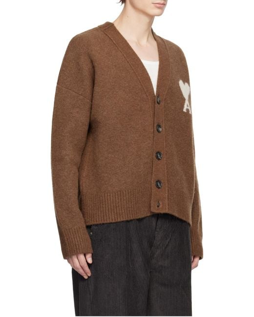 AMI Brown Ami De Coeur Knitted Cardigan for men