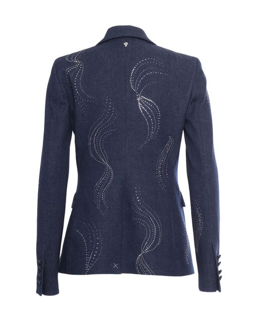 Dondup Blue Double Breasted Embellished Blazer