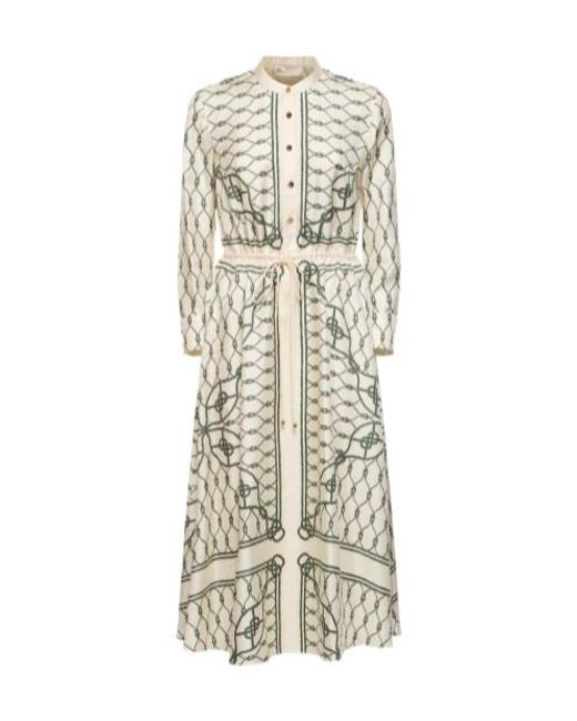 Tory Burch White Printed Long-Sleeved Dress