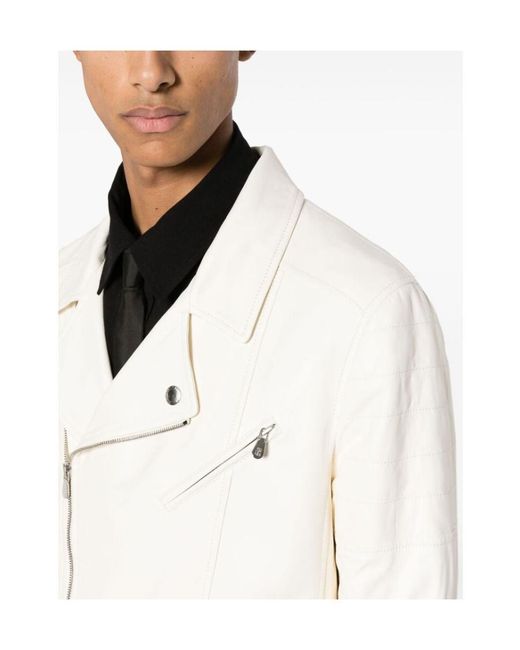 Brunello Cucinelli White Bonded-Seamed Panelled Leather Jacket for men