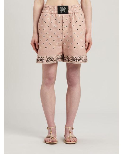 Palm Angels Natural Paisley-Printed Elastic Waist Shorts