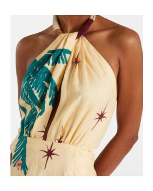 Johanna Ortiz Metallic Floral Linen Midi Dress