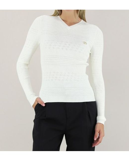 Twinset White Pointelle Knit Sweater