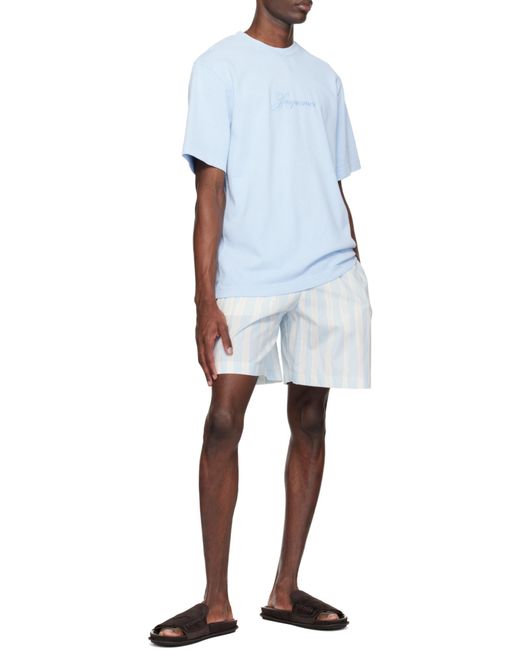 Jacquemus Blue Logo Embroidered Crewneck T-Shirt for men