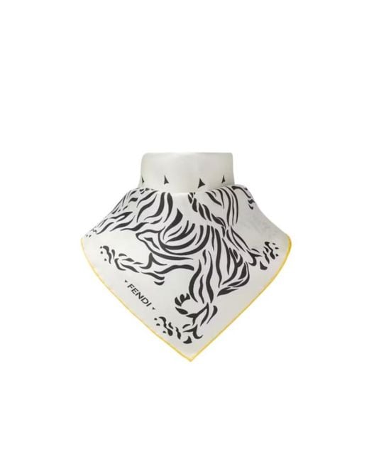 Fendi White Silk Foulard With Tiger Print