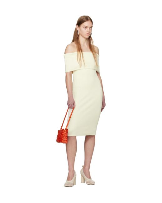 Bottega Veneta Natural Off-The-Shoulder Fitted Dress