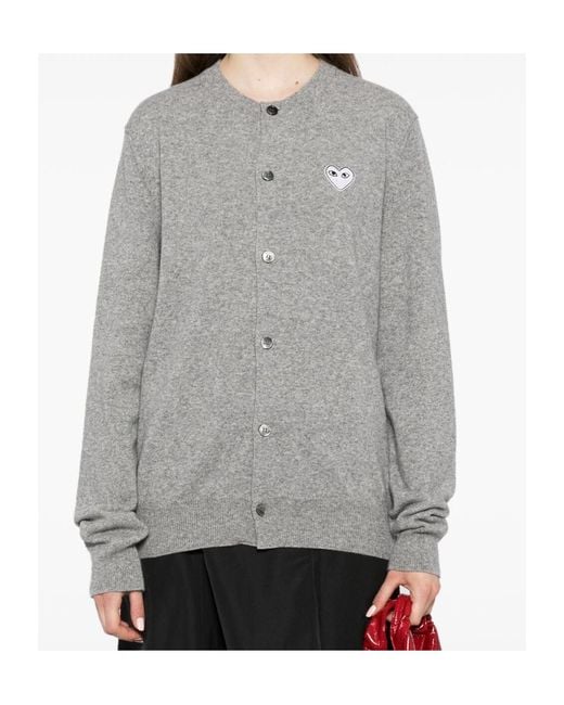 Comme des Garçons Gray Comme Des Garçons Play Logo Patch Knitted Cardigan for men