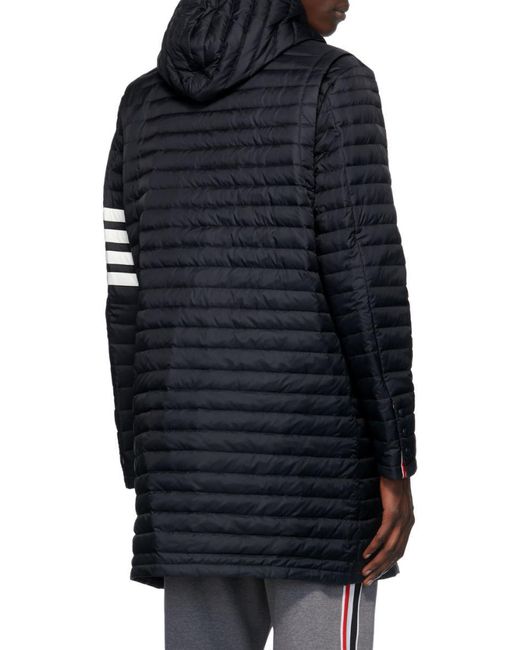 Thom Browne Blue 4-Bar Hooded Down Coat for men