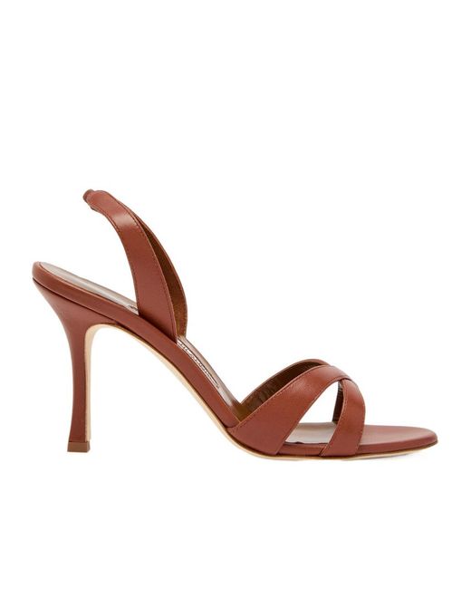 Manolo Blahnik Brown Cross-Strap Stiletto Sandals