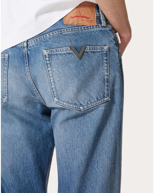 Valentino Blue Logo Patch Straight Leg Jeans for men