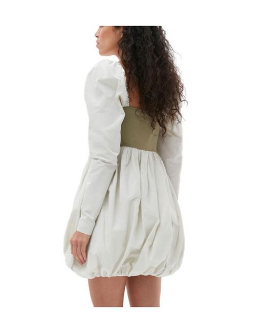 Ganni White Taffeta Mix Balloon Mini Dress
