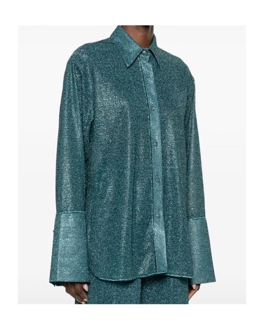 Oseree Green Oséree Lumiere Giltter Button-Up Shirt