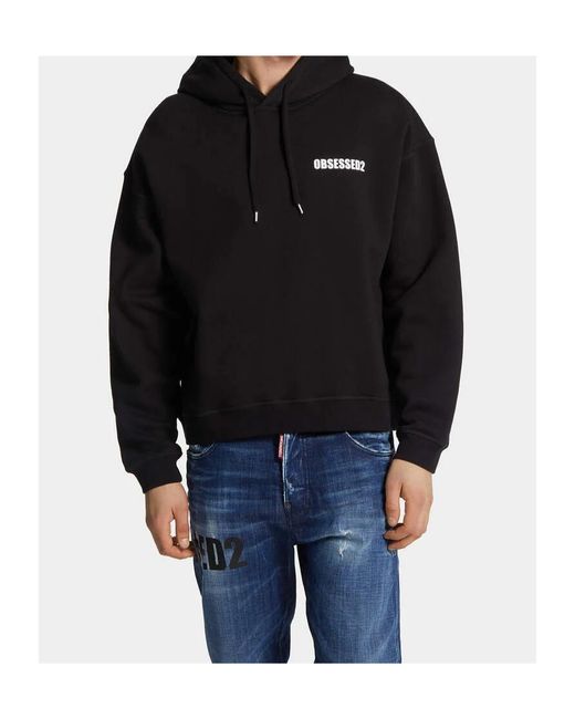 DSquared² Black Logo-Printed Drawstring Hoodie for men