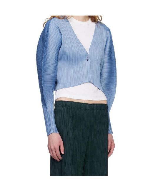 Pleats Please Issey Miyake Blue Puffy V-Neck Top