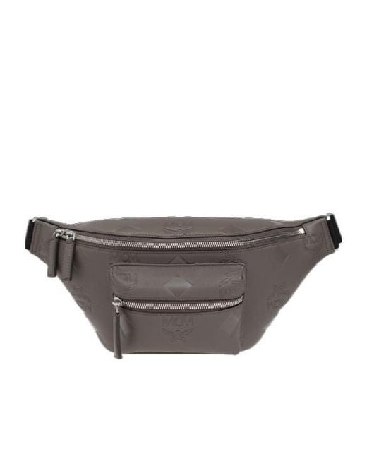 MCM Gray Monogram Embossed Belt Bag for men