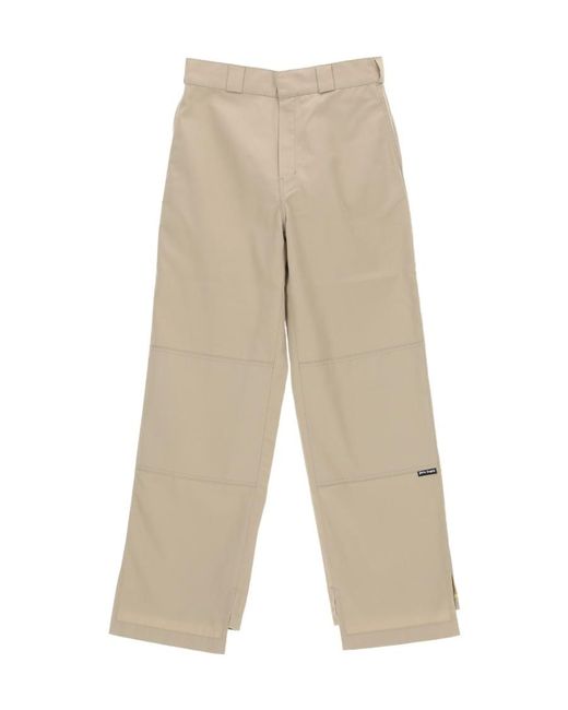Palm Angels Natural Logo Detailed Straight-Leg Trousers for men